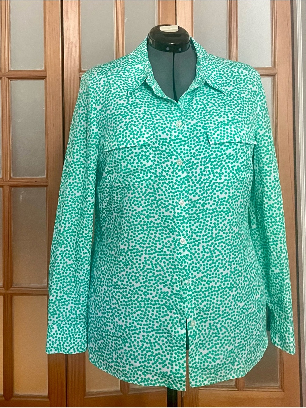 Ann Taylor Green Dot-Print Button-Down Shirt